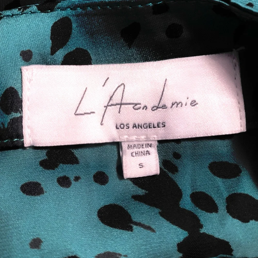 L'Academie Womens Small Spotted Animal Print Teal & Black Satin Tulip Mini Skirt
